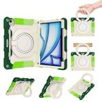 For iPad Air 11 2024 Armor Portable Rotating Ring Holder Silicone Tablet Case with Pen Slot(Colorful Green)