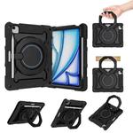 For iPad Air 11 2024 Armor Portable Rotating Ring Holder Silicone Tablet Case with Pen Slot(Black)