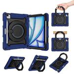 For iPad Air 11 2024 Armor Portable Rotating Ring Holder Silicone Tablet Case with Pen Slot(Navy Blue)