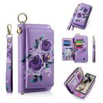 For Samsung Galaxy S24 5G POLA Flower Multi-functional Zipper Wallet Leather Phone Case(Purple)
