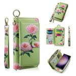 For Samsung Galaxy S23+ 5G POLA Flower Multi-functional Zipper Wallet Leather Phone Case(Green)