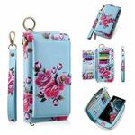 For Samsung Galaxy S22 5G POLA Flower Multi-functional Zipper Wallet Leather Phone Case(Sky Blue)
