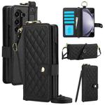 For Samsung Galaxy Z Fold5 Splicing Rhombic Texture Phone Case with Long & Short Lanyard, Not Included Pen(Black)