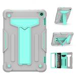 For Amazon Kindle Fire HD 8 2020/Fire 8 Plus T-shaped Bracket Contrast Color Shockproof PC + Silicone Tablet Protective Case(Grey+Mint Green)