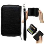 Solid Color 11-cards Zipper Card Bag(Black)