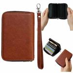 Solid Color 11-cards Zipper Card Bag(Brown)