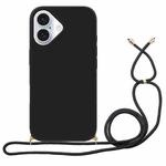 For iPhone 16 Wheat Straw Material + TPU Phone Case with Lanyard(Black)
