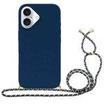 For iPhone 16 Wheat Straw Material + TPU Phone Case with Lanyard(Blue)