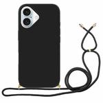 For iPhone 16 Plus Wheat Straw Material + TPU Phone Case with Lanyard(Black)