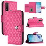 For TCL 20 R 5G Rhombic Texture Flip Leather Phone Case with Lanyard(Rose Red)