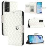 For TCL 40 SE Rhombic Texture Flip Leather Phone Case with Lanyard(White)