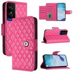 For TCL 50 5G Rhombic Texture Flip Leather Phone Case with Lanyard(Rose Red)