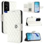 For TCL 50 5G Rhombic Texture Flip Leather Phone Case with Lanyard(White)