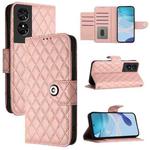 For TCL 50 SE Rhombic Texture Flip Leather Phone Case with Lanyard(Coral Pink)