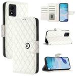 For TCL 303 Rhombic Texture Flip Leather Phone Case with Lanyard(White)