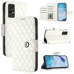 For TCL 405 / 406 / 408 Rhombic Texture Flip Leather Phone Case with Lanyard(White)