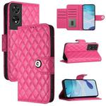 For TCL 505 Rhombic Texture Flip Leather Phone Case with Lanyard(Rose Red)