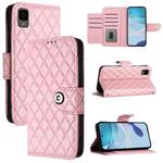 For TCL 30Z T602DL Rhombic Texture Flip Leather Phone Case with Lanyard(Pink)