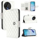 For TCL 60 SE NxtPaper / 605 Rhombic Texture Flip Leather Phone Case with Lanyard(White)
