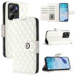 For Blackview Oscal Tiger 13 Rhombic Texture Flip Leather Phone Case with Lanyard(White)