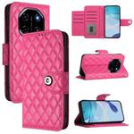 For Blackview Shark 6 Rhombic Texture Flip Leather Phone Case with Lanyard(Rose Red)
