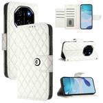 For Blackview Shark 6 Rhombic Texture Flip Leather Phone Case with Lanyard(White)