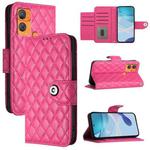 For Oukitel C33 Rhombic Texture Flip Leather Phone Case with Lanyard(Rose Red)