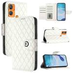 For Oukitel C33 Rhombic Texture Flip Leather Phone Case with Lanyard(White)