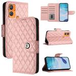 For Oukitel C33 Rhombic Texture Flip Leather Phone Case with Lanyard(Coral Pink)