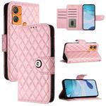 For Oukitel C33 Rhombic Texture Flip Leather Phone Case with Lanyard(Pink)