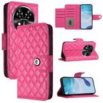 For Oukitel C37 Rhombic Texture Flip Leather Phone Case with Lanyard(Rose Red)