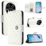For Oukitel C37 Rhombic Texture Flip Leather Phone Case with Lanyard(White)