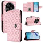 For Oukitel C37 Rhombic Texture Flip Leather Phone Case with Lanyard(Pink)