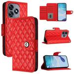 For Oukitel C51 Rhombic Texture Flip Leather Phone Case with Lanyard(Red)
