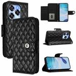 For Oukitel C50 Rhombic Texture Flip Leather Phone Case with Lanyard(Black)