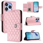 For Oukitel C50 Rhombic Texture Flip Leather Phone Case with Lanyard(Pink)