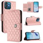 For Oukitel C53 Rhombic Texture Flip Leather Phone Case with Lanyard(Coral Pink)