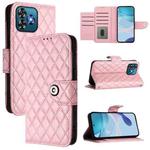 For Oukitel C53 Rhombic Texture Flip Leather Phone Case with Lanyard(Pink)