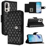 For HTC U24 Pro Rhombic Texture Flip Leather Phone Case with Lanyard(Black)