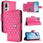 For HTC U24 Pro Rhombic Texture Flip Leather Phone Case with Lanyard(Rose Red)