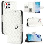 For T-Mobile REVVL 7 5G Rhombic Texture Flip Leather Phone Case with Lanyard(White)