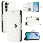 For Fujitsu Arrows We2 F-52E Rhombic Texture Flip Leather Phone Case with Lanyard(White)