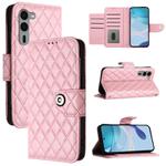 For Fujitsu Arrows We2 F-52E Rhombic Texture Flip Leather Phone Case with Lanyard(Pink)