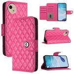 For Sharp Aquos Wish4 SH-52E Rhombic Texture Flip Leather Phone Case with Lanyard(Rose Red)