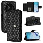 For Sharp Aquos R9 Pro Rhombic Texture Flip Leather Phone Case with Lanyard(Black)