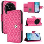 For Sharp Aquos R9 Pro Rhombic Texture Flip Leather Phone Case with Lanyard(Rose Red)