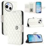 For Sharp Aquos Sense9 Plus Rhombic Texture Flip Leather Phone Case with Lanyard(White)