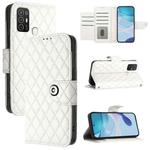 For ZTE Blade A52 Rhombic Texture Flip Leather Phone Case with Lanyard(White)