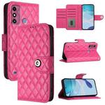 For ZTE Blade A53 Rhombic Texture Flip Leather Phone Case with Lanyard(Rose Red)