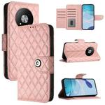 For ZTE Blade A73 5G Rhombic Texture Flip Leather Phone Case with Lanyard(Coral Pink)